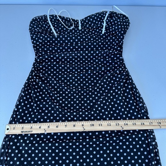 Vtg Y2K Polka Dot Midi Dress Size L Trixxi Black White Hi Lo hem Fairy - Picture 6 of 9